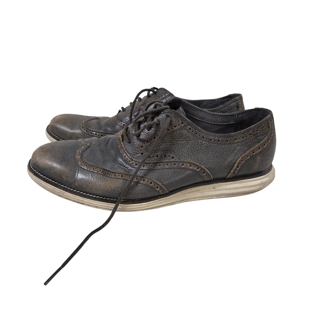 Cole Haan Lunargrand Wingtip Oxford Shoes Mens 10.5 Gray Leather C12599
